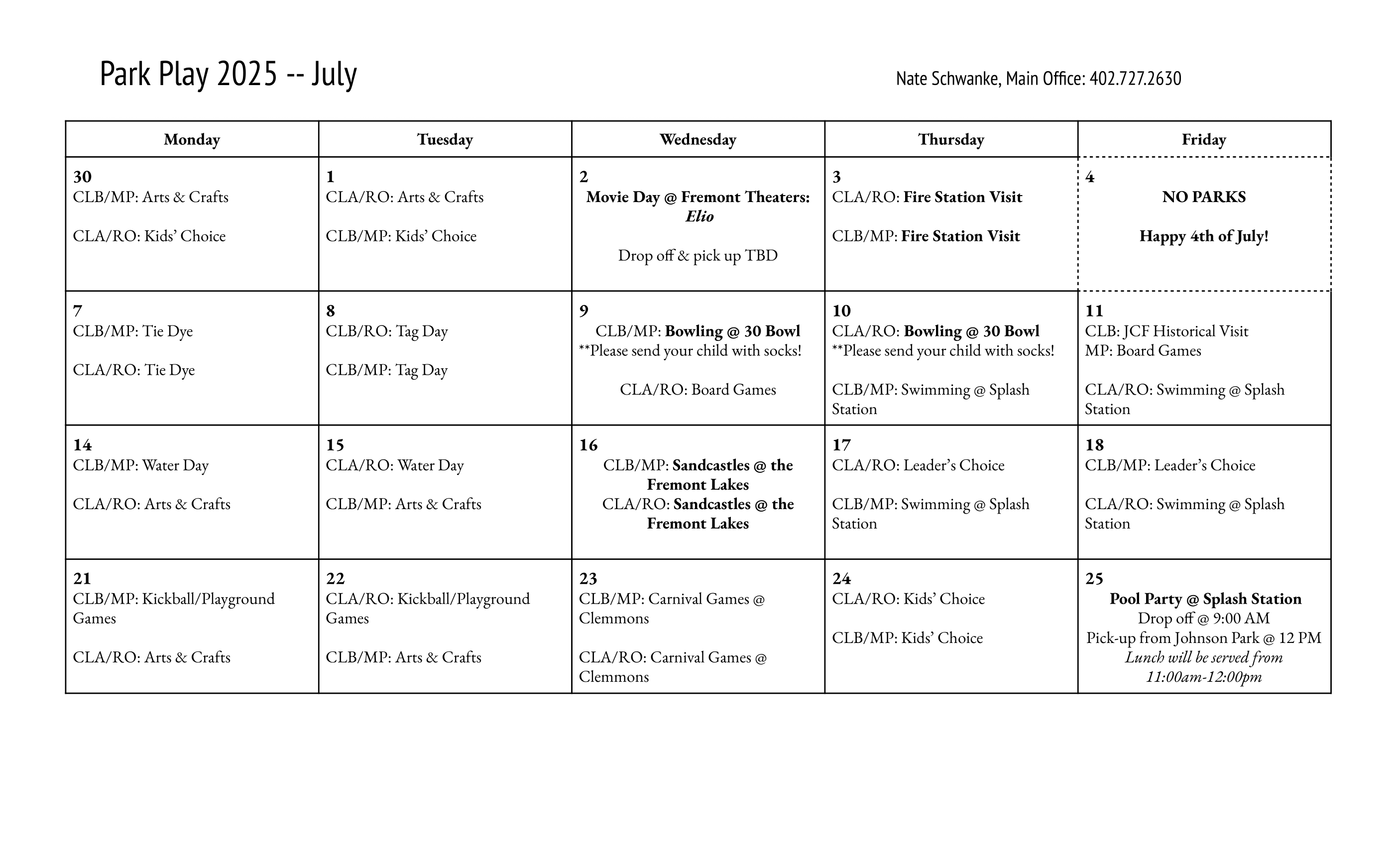 2025 Parks Schedule-2